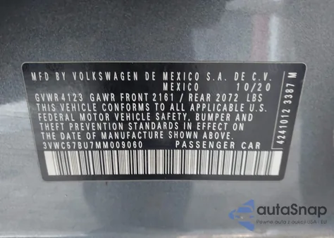 2021 Volkswagen Jetta 1.4T R-Line/1.4T S/1.4T Se from USA, damaged, VIN 3VWC57BU7MM009060